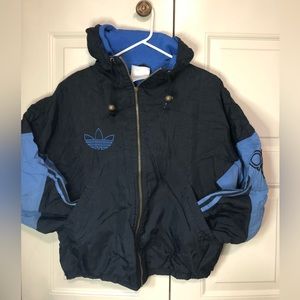 Vintage Adidas Trefoil Puffer Coat Logo 90s Windbreaker Jacket Blue Mens Small